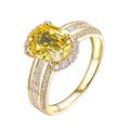 Gold Cluster Ring, 18K Gold Rings for Women 1 2.24CT VVS Yellow Oval Lab Sapphire with 0.77CT H White Diamond Halo Channel Size J 1/2 Valentines Day