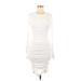 Fashion Nova Casual Dress - Bodycon Crew Neck Long sleeves: White Print Dresses - Women's Size Medium