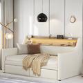 Wildon Home® Donnett Daybed w/ Charging Station & LED Lights, Two Drawers Upholstered/Faux leather in White | 39.8 H x 47.6 W x 79.7 D in | Wayfair