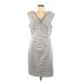 Anne Klein Cocktail Dress - Sheath Cowl Neck Sleeveless: Silver Print Dresses - Women's Size 8