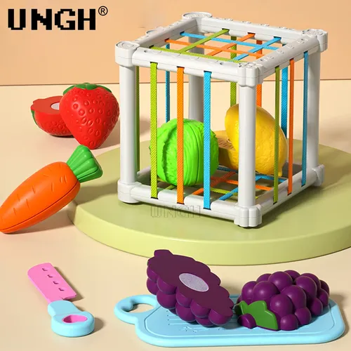 Ungh bunte Blöcke Obst Gemüse Form schneiden Spielhaus Sortier spiel Montessori Lernspiel zeug für