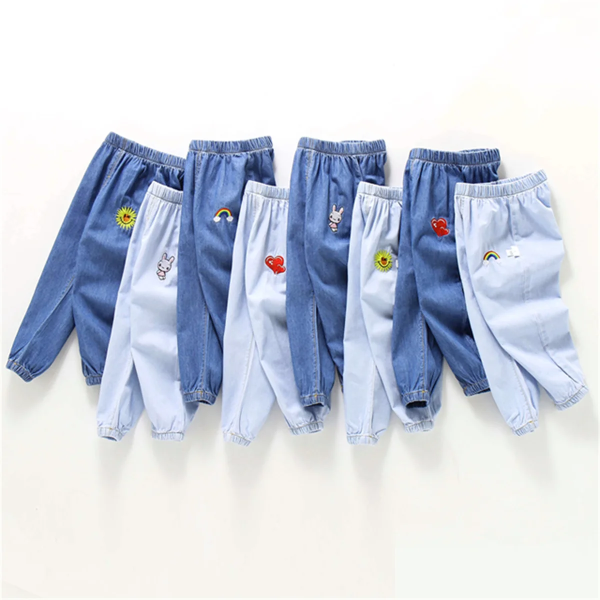 Kinderjeans Baby Four Seasons Outwear Freizeithose bestickt einfach vielseitig elastische Taille Sportbekleidung