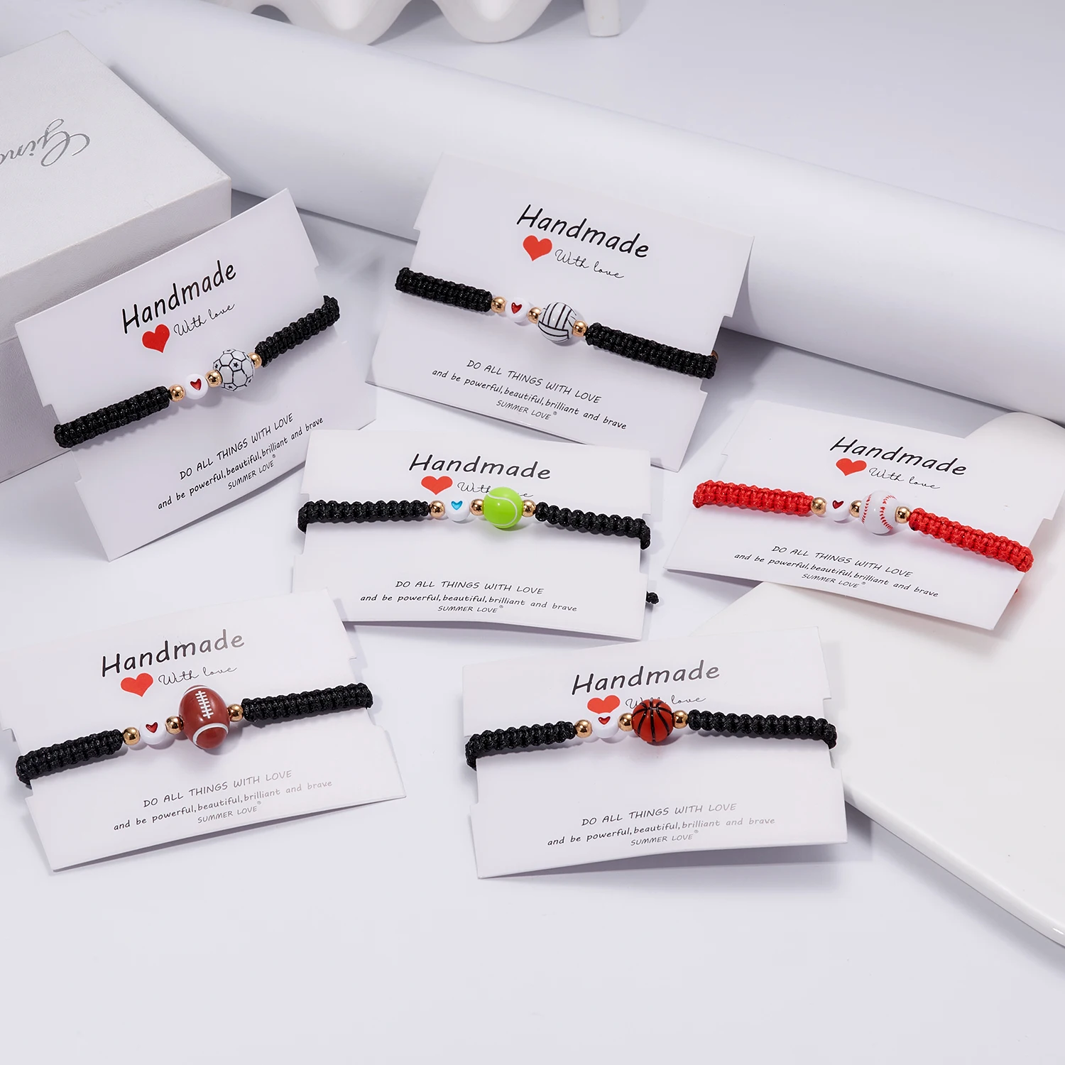 Sport-Stil, inspirierendes Basketball-Fußball-Rugby-Volleyball, verstellbares geflochtenes Seil-Armband, Ball-Armbänder für Männer, Handgelenk-Geschenke Image