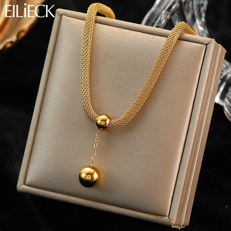 Eilieck 316l Edelstahl Gold Farbe Kugeln Perlen Anhänger Halskette für Frauen Mode Mädchen Schlüsselbein Kette Schmuck Party Geschenke Image