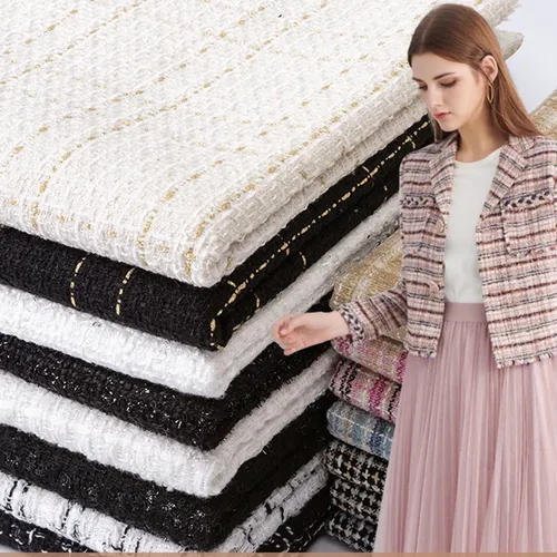 1/2/3m Woll Tweed Stoff Lady Style Faser Plaid gewebte Tweed Stoff DIY Mantel Kleidung Kleid hand