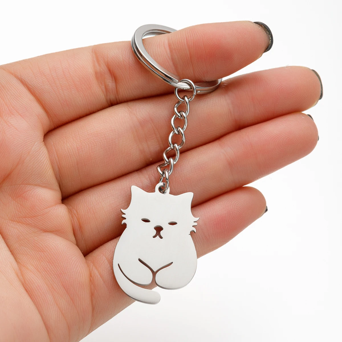 1pc Tier Katze Schlüssel bund Edelstahl Katze niedlichen Anhänger Zubehör Jubiläums geschenke für Frauen Persönlichkeit Modeschmuck Image