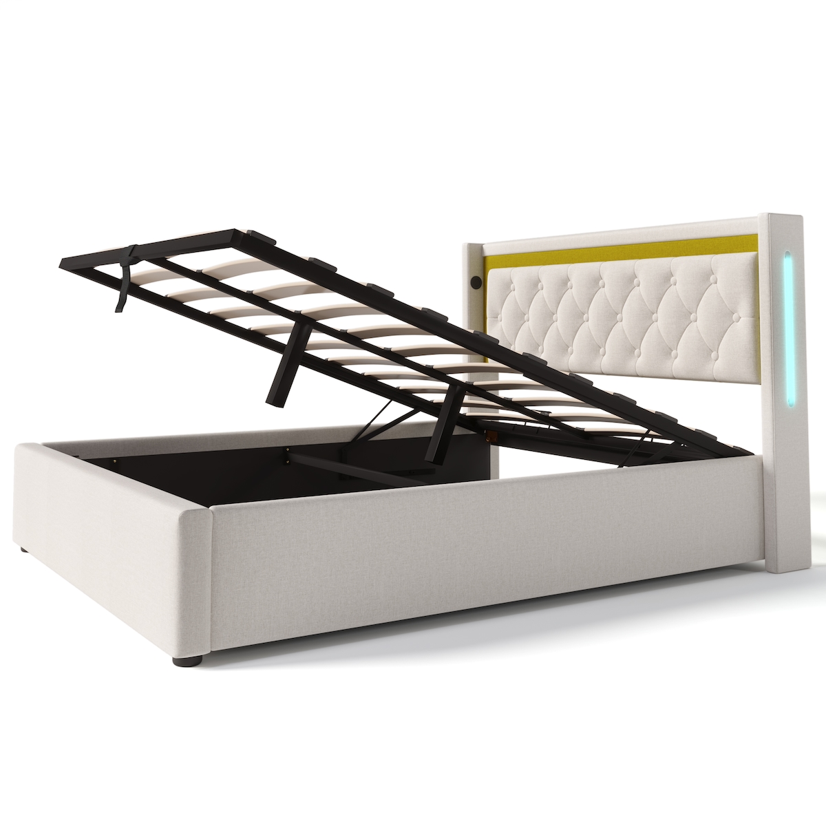 Merax Polsterbett, Hydraulisches Doppelbett 140x200cm mit Ladefunktion und LED-Beleuchten Image