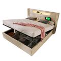 Merax Polsterbett LED Doppelbett mit USB Typ C und LED-Beleuchtung,Baumwolle-Leinen Bezug Stauraumbett 160x200cm, beige