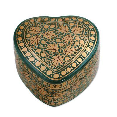 Royal Viridescence,'Green and Gold Decorative Papier Mache Box from India'