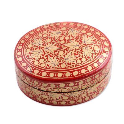 Serene Vermilion,'Gold and Red Papier Mache Decorative Box from India'