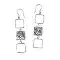 Gorgeous Squares,'Square Sterling Silver Dangle Earrings from Bali'