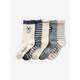Pack of 5 Pairs of Floral/Striped Socks for Girls navy blue