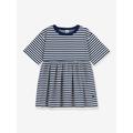 Striped Cotton Dress for Children, 3/4 Sleeves, by Petit Bateau blue