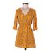 Divided by H&M Casual Dress - Mini V-Neck 3/4 sleeves: Yellow Floral Dresses - Women's Size 6