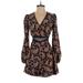 Shein Romper Plunge Long sleeves: Brown Print Rompers - Women's Size X-Small - Paisley Wash