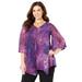 Plus Size Women's Split-Front Tiered Blouse by Catherines in Dark Violet Ombre Animal (Size 2XWP)