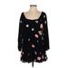 Billabong Casual Dress - Mini Square Long sleeves: Black Floral Dresses - Women's Size Small