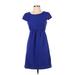 HD in Paris Casual Dress - A-Line Scoop Neck Short sleeves: Blue Print Dresses - Women's Size 2