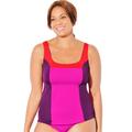 Plus Size Women's Chlorine-Resistant Square Neck Color Block Tankini Top by Swimsuits For All in Warm Colorblock (Size 20)