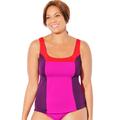 Plus Size Women's Chlorine-Resistant Square Neck Color Block Tankini Top by Swimsuits For All in Warm Colorblock (Size 16)