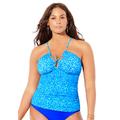 Plus Size Women's BOLD High Neck Shirred Halter Tankini Top by Swimsuits For All in Royal Abstract (Size 20)