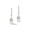 Coeur De Lion Precious Fusion Pearl White Cube Drop Earrings - Silver