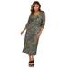 Plus Size Women's Stretch Knit Slit Sleeve Midi Dress by The London Collection in Dark Olive Green Shadow Paisley (Size 26 W)