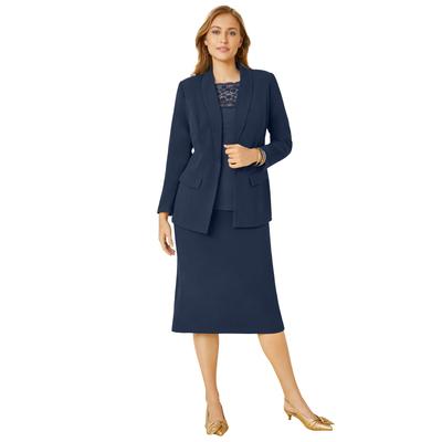 Plus Size Women's 2-Piece Stretch Crepe Single-Breasted Skirt Suit by Jessica London in Navy (Size 14) Set
