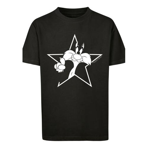 „Kurzarmshirt F4NT4STIC „“Kinder Looney Tunes Sylvester Mono Star -BLK with Kids Basic Tee““ Gr. 110/116, schwarz (black) Jungen Shirts T-Shirts“