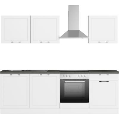 Küchenzeile KOCHSTATION "KS-Lani, mit MDF-Fronten", weiß (front: weiß, korpus: weiß, arbeitsplatte: betongrau), B:240cm T:60cm, Komplettküchen-Sets, Küchenzeile, Breite 240 cm, wahlweise mit E-Geräten, Höhen-Ausgleichsfüße 0-4 cm Image