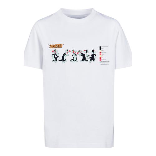 „Kurzarmshirt F4NT4STIC „“Kinder Looney Tunes Sylvester Colour Code with Kids Basic Tee““ Gr. 110/116, weiß (white) Mädchen Shirts T-Shirts“