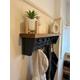 Handmade Farmhouse Decor Wooden Coat Rack and Hooks With Shelf - Robust Floating Hallway Storage Large Black Ceramic and Cast Iron Hooks