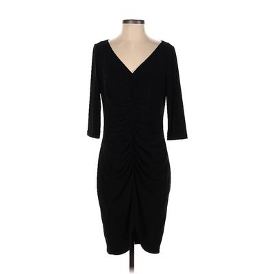 Calvin Klein Cocktail Dress - Sheath V-Neck 3/4 Sleeve: Black Solid Dresses - Women's Size P