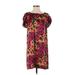 Kensie Casual Dress - Shift High Neck Short sleeves: Burgundy Floral Dresses - Women's Size Small