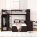 Full Size Loft Bed with Twin Size Platform Bed, Wood Bed with Desk, Shelves and Wardrobe, Desk with Shelves and Drawers