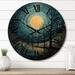 Designart "Blue Black Abstract Minimalism Round Lines I" Abstract Collages Oversized Wood Wall Clock