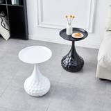 White Portable Sofa Side Table Round End Table Nightstand with Metal Tray Accent Coffee Table for Living Room Dining Table
