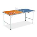 Relaxdays Folding Ping Pong Net, 2 Bats, 3 Balls, 70 x 70 x 150 cm, Indoors, Table-Tennis Set, Blue/Orange, Engineered Wood Alloy Steel