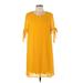 Tacera Casual Dress - Mini Scoop Neck Short Sleeve: Yellow Solid Dresses - Women's Size Large