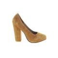 Maurie & Eve Heels: Pumps Chunky Heel Casual Tan Print Shoes - Women's Size 40 - Almond Toe