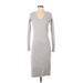 Something Navy Casual Dress - Sweater Dress V Neck 3/4 sleeves: Gray Print Dresses - Women's Size 1