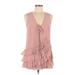 Banana Republic Casual Dress - DropWaist Tie Neck Sleeveless: Pink Print Dresses - Women's Size Medium