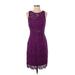 ML Monique Lhuillier Casual Dress - Sheath Crew Neck Sleeveless: Purple Solid Dresses - Women's Size 4