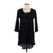 Billabong Casual Dress - Shift Tie Neck 3/4 sleeves: Black Solid Dresses - Women's Size Medium