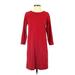 Lilla P Casual Dress - Shift Crew Neck 3/4 sleeves: Burgundy Print Dresses - Women's Size X-Small