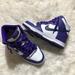Nike Shoes | Nike Dunk High Sneakers. Purple And White. Worn Once.Like New. Size 5.5y=7women | Color: Purple/White | Size: 7