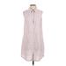 Allen Allen Casual Dress - Shirtdress Collared Sleeveless: Pink Print Dresses - Women's Size Small