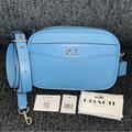 Coach Bags | Coach Camera Bag Crossbody In Silver/Pool Blue Soft Pebble Leather Nwt Cc386 | Color: Blue/Silver | Size: Os