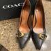 Coach Shoes | Coach, Black 3 1/2 Inch Heeled Leather Waverly Pump, Size 8.5 | Color: Black/Gold | Size: 8.5