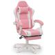 Inbox Zero Racing Game Chair High Back Computer Chair w/ Footrest Massage Lumbar Support Faux Leather in Pink/White | Wayfair